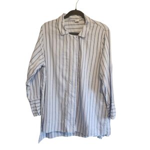 POETRY LONG SLEEVE STRIPED SHIRT LINEN BLEND TUNIC SPLIT HEM SIZE 14